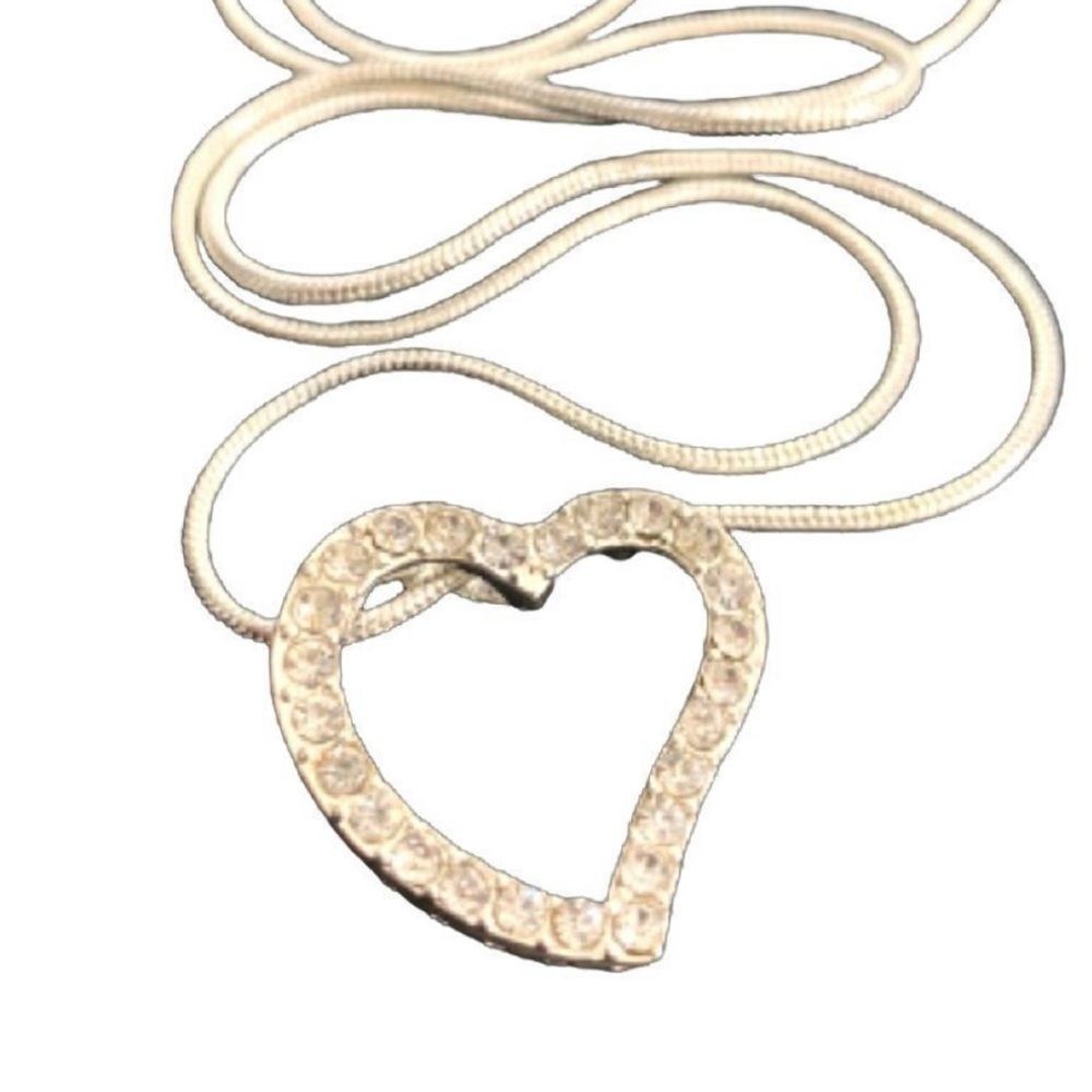Open Heart Pendant Necklace - Rhodium Plated with Swarovski Crystals